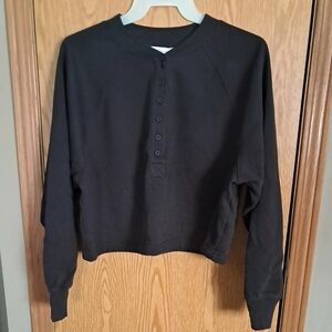 Ladies DSG Black Fleece Loose Cropped 6 Button Pullover Sweatshirt Sz. M